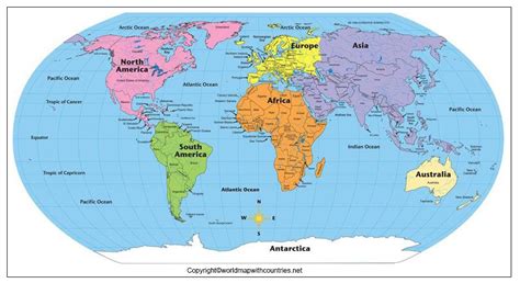 Printable Map Of World With Continents And Oceans | World Map With ...