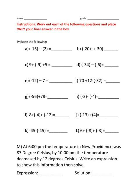 Image result for Worksheet On Integers Addition and Subtraction