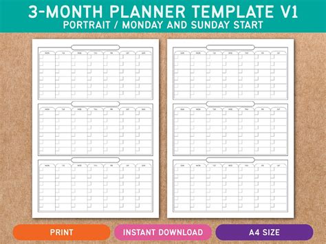 Image result for Free Printable 3 Month Calendar Template