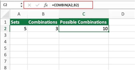 Image result for Combin Excel Function