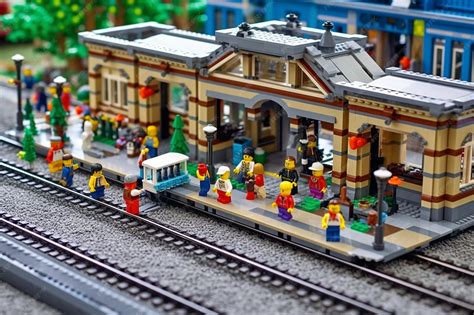 Premium AI Image | a lego train station with platforms tracks and ...