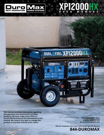 DuroMax XP12000HX Generator Owner Manual | Manualzz