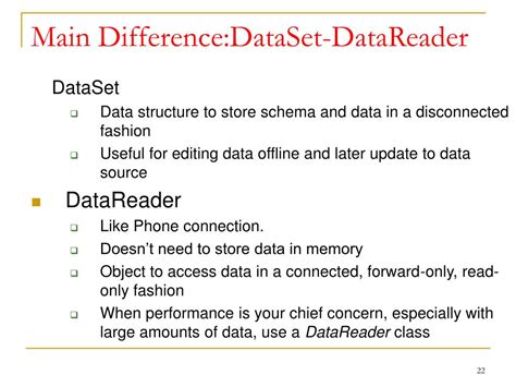 Image result for Differences Between Dataset and DataReader