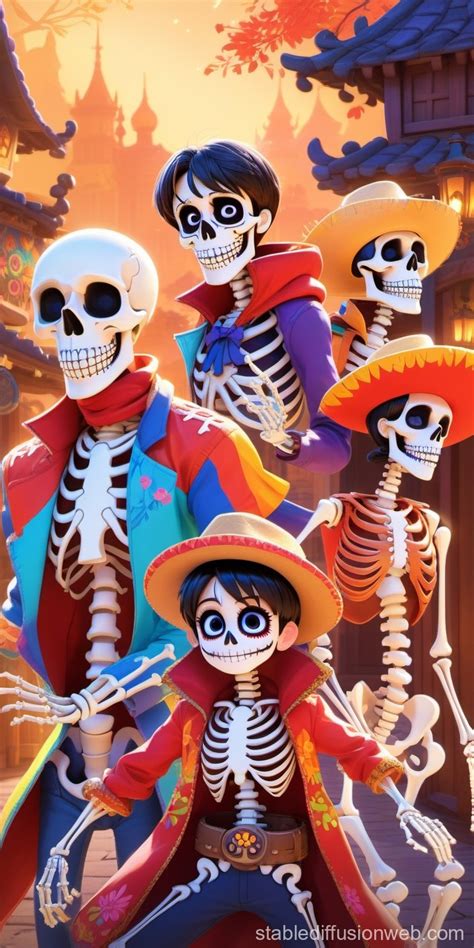 Coco Movie: Eight Main Skeleton Characters | Stable Diffusion Online