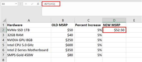 Image result for How to Calculate a Price Increase in Excel Formula