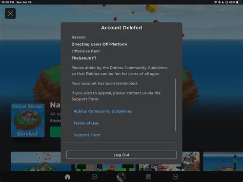 Image result for Roblox Account Terminated Speech