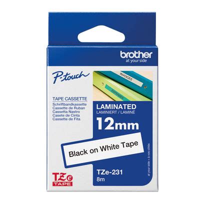 Brother 12mm x 8m Black on White TZe Labelling Tape - TZE231