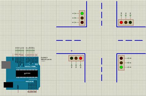Toradh íomhá ar Arduino Traffic Light Proteus Simulation