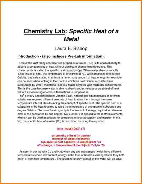 Image result for Formal Lab Report Example Chemistry