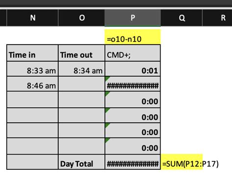 Image result for Time in Time Out Excel Formula