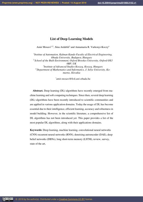 Image result for Deep Learning Model List