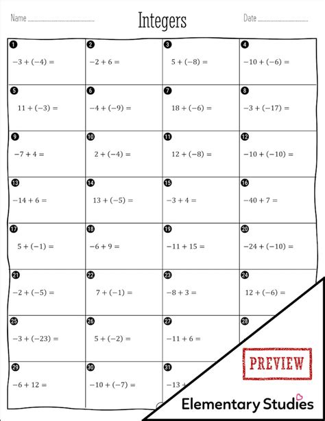 Image result for Worksheet On Integers Addition and Subtraction
