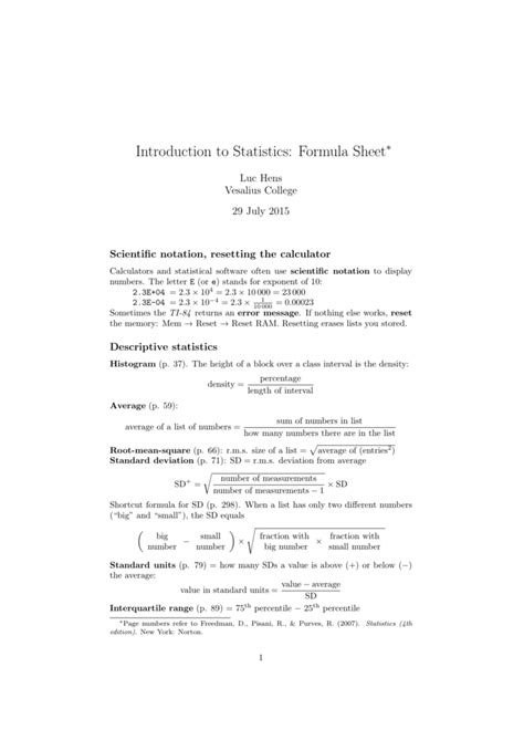 Intro to Statistics Formula Sheet に対する画像結果