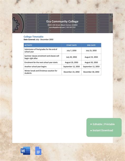 Image result for Timetable Format