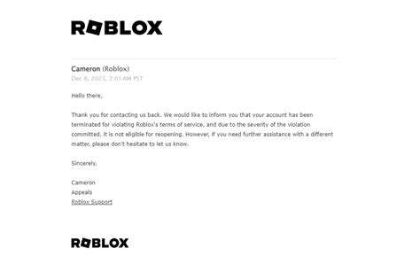 Image result for Roblox Account Terminated Speech