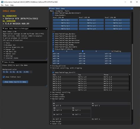IMGUI Table に対する画像結果