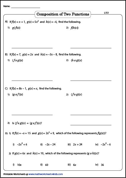 Image result for Basic Functions Worksheet PDF