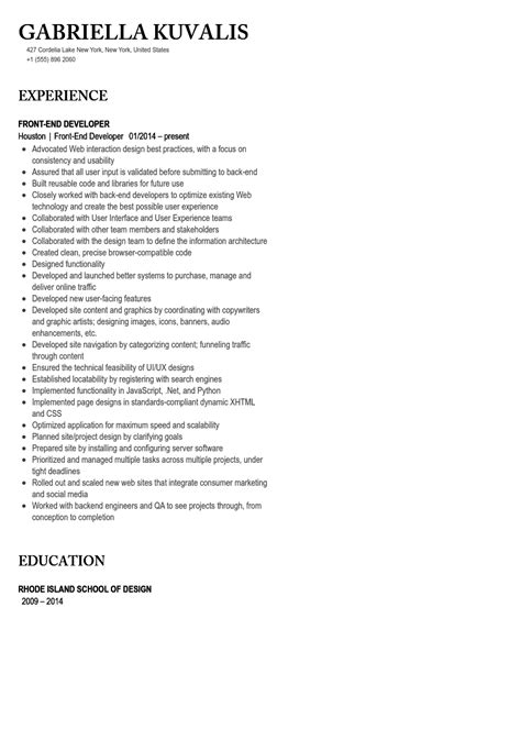 Image result for Front End Developer Resume in PDF