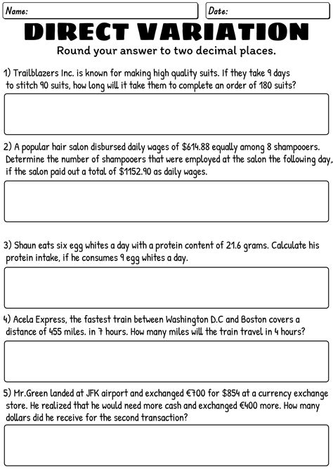 Toradh íomhá ar Direct Variation Algebra 1 Worksheet