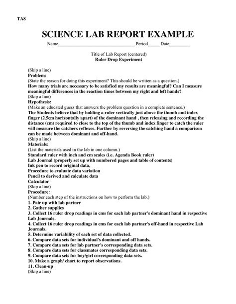Image result for Lab Experiment Report Example