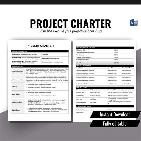 Toradh íomhá ar Project Management Charter Sections