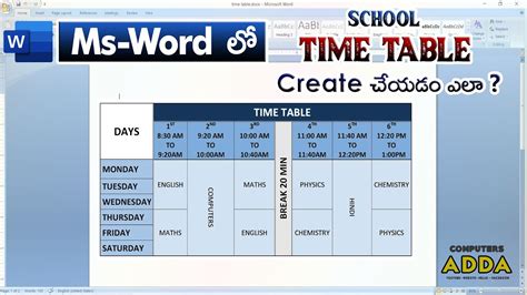 Image result for Create Time Table in WRD