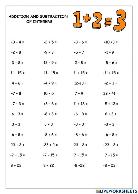 Image result for Worksheet On Integers Addition and Subtraction