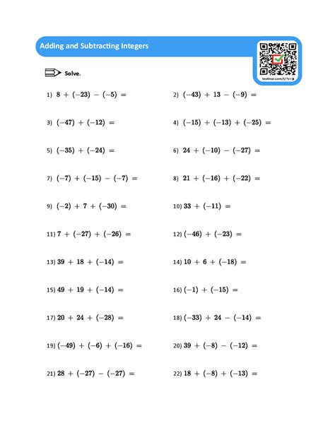 Image result for Worksheet On Integers Addition and Subtraction