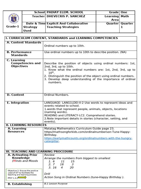 Afbeeldingsresultaten voor Lesson Plan in Math for Grade 1