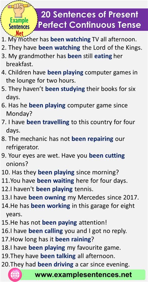 20 Sentences of Present Perfect Continuous Tense Examples, 20 Sentences ...