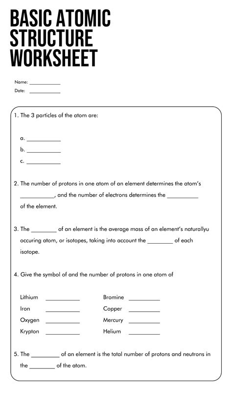 Image result for Basic Atomic Structure Worksheet Answers