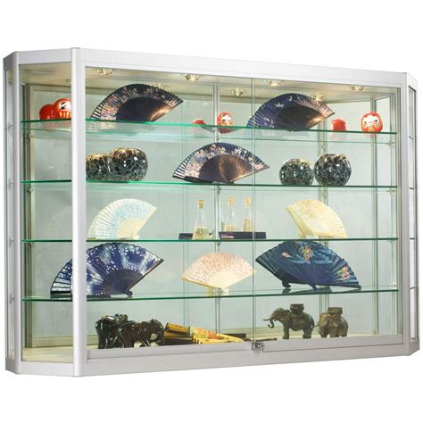 Wall-Mounted Silver Aluminum Glass Display Cabinet, Illuminated, Angled ...