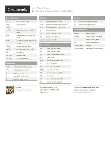 Toradh íomhá ar Linux Gvim Cheat Sheet