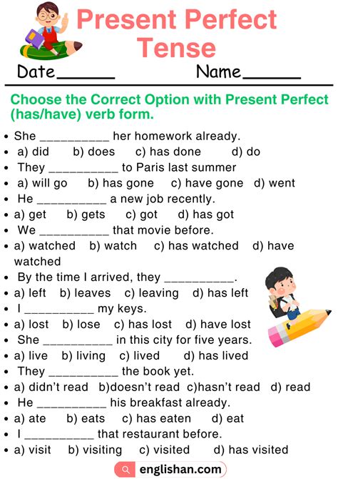 Image result for Present Perfect Tense English Worksheet