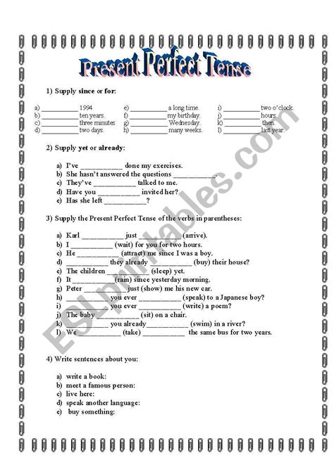 Image result for Present Perfect Tense English Worksheet