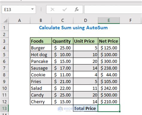 Image result for How to Create Sum in Excel