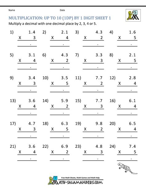 Toradh íomhá ar Free Printable Multiplication Worksheets 5th Grade Math