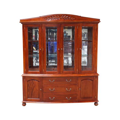 Solid Mahogany Wood Display Cabinet With Glass Doors / Buffet