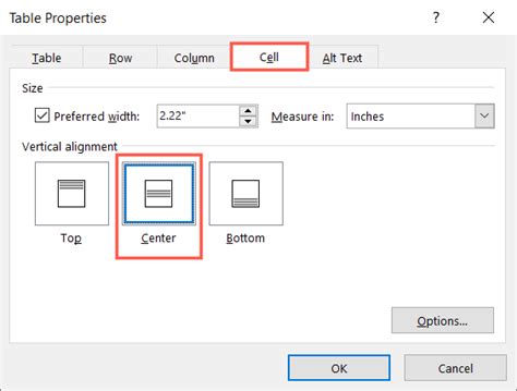 Image result for How to Middle Text in Word Table