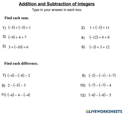 Image result for Worksheet On Integers Addition and Subtraction