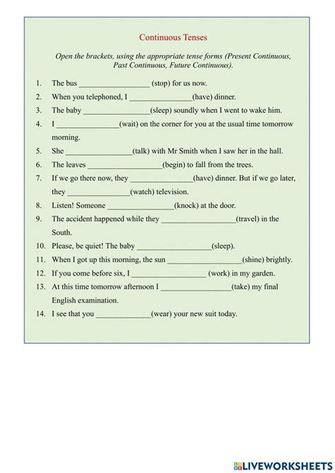 Toradh íomhá ar Continuous Tenses Exercises