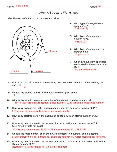 Image result for Basic Atomic Structure Worksheet
