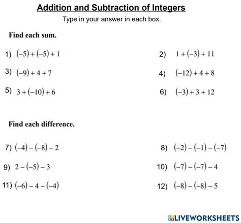 Image result for Worksheet On Integers Addition and Subtraction