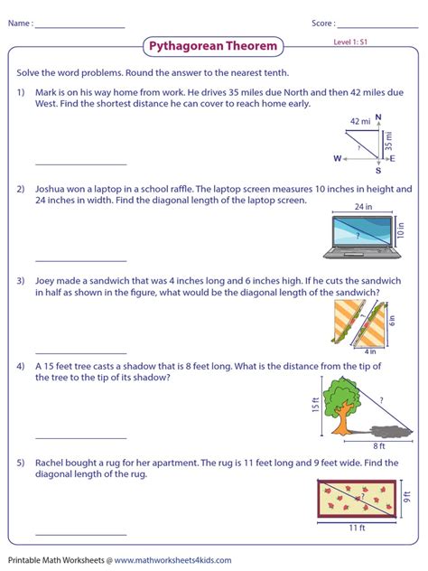 Pythagorean Theorem: Score: Name | Download Free PDF | Length ...