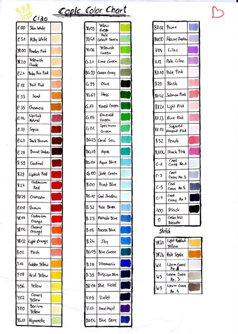 Image result for Printable Copic Marker Color Chart