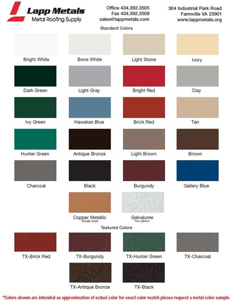 Image result for Tin Roof Color Chart