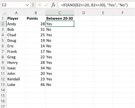 Toradh íomhá ar Between Function Excel
