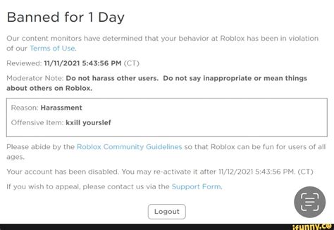 Image result for Roblox Ban Image for Spamming