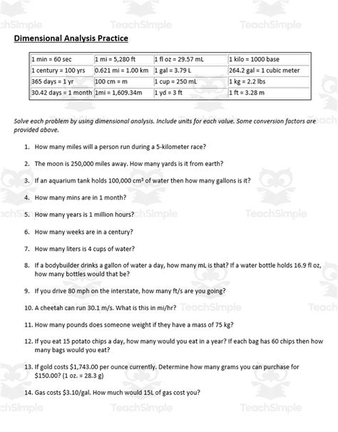 Afbeeldingsresultaten voor Dimensional Analysis Unit Conversion