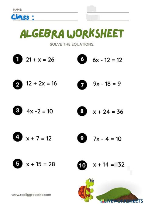 Afbeeldingsresultaten voor Printable Algebra Worksheets Solving Equations